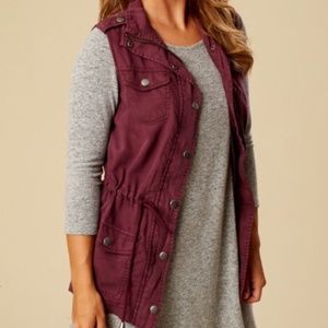 Altar'd State Maroon Autumn Utility Military Style Vest